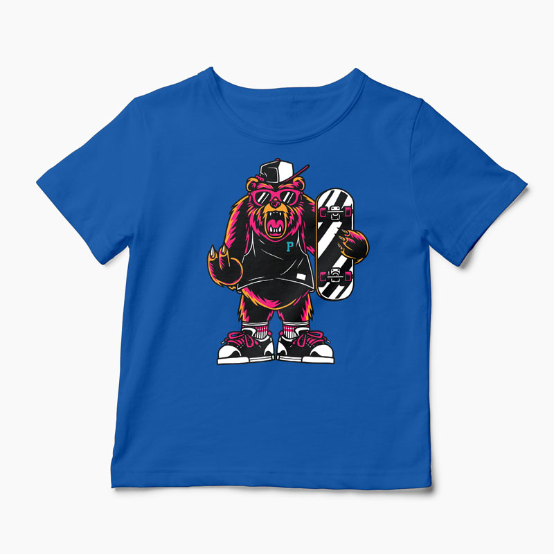 Tricou Urs Skateboard - Copii-Albastru Regal